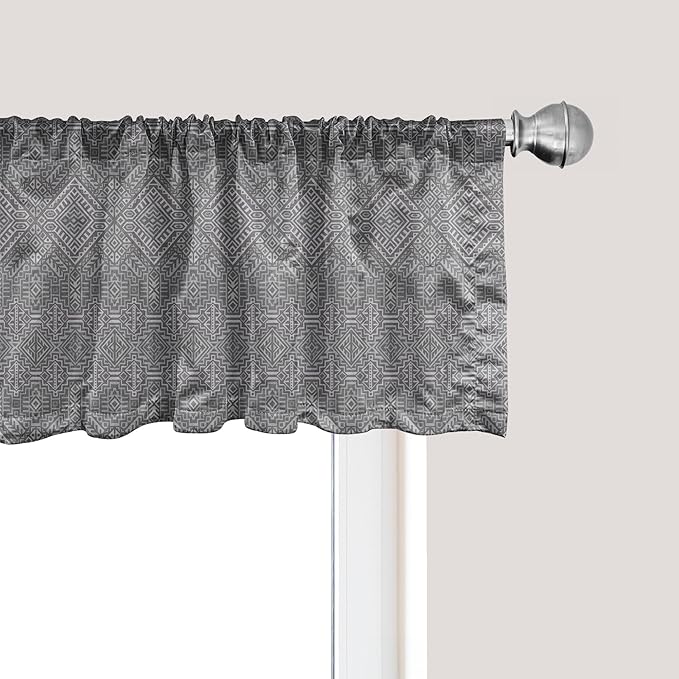 Ambesonne Aztec Window Valance, Pattern of Symmetric Tribal Inspired Streaks and Motifs in Greyscale Tones, Curtain Valance for Kitchen Bedroom Decor with Rod Pocket, 42" x 18", Pale Grey and Dimgray