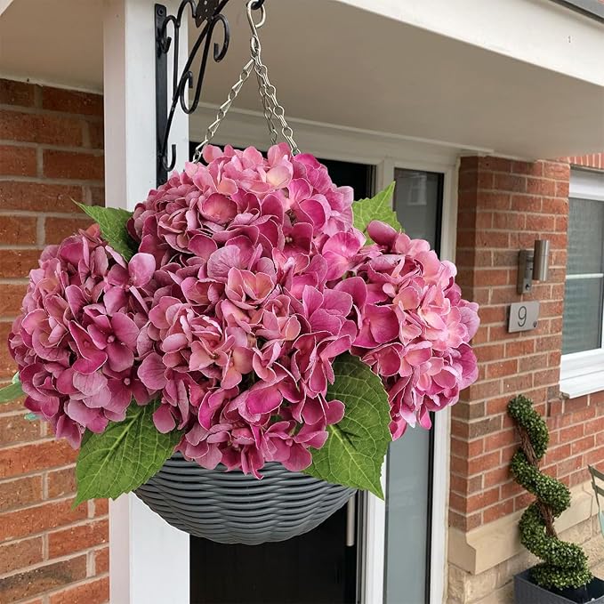 Magenta Pink Hydrangea Artificial Flowers, 4Pcs 21” Latex Real Touch Flowers, Full Faux Silk Flowers Fake Artificial Hydrangeas with Stems for Bouquet Table Centerpieces Wedding Baby Showers