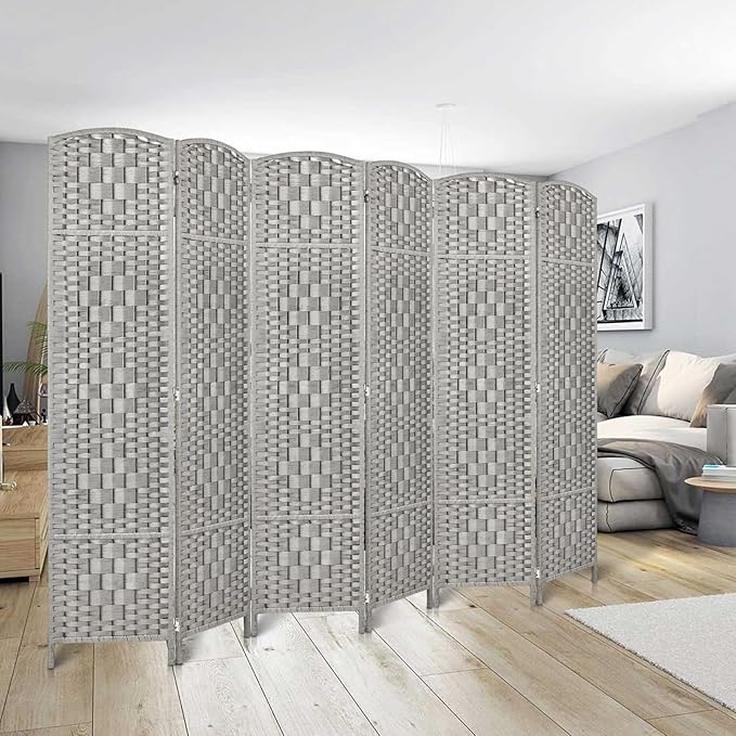 Rose Home Fashion 6 ft Tall Room Divider, Room Dividers and Folding Privacy Screens, 15.7in Privacy Screen 6 Panel Partition Temporary Wall Separation for Private, Stone Grey