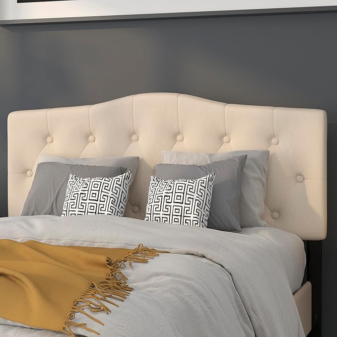 Flash Furniture Cambridge Button Tufted and Diamond Stitched Upholstered Full Size Headboard in Beige Fabric