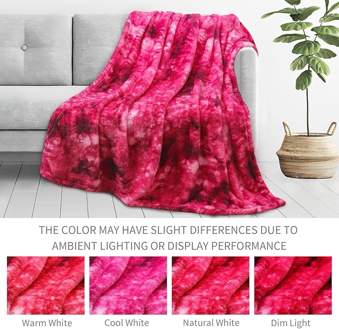 Exclusivo Mezcla Plush Fuzzy Fleece Throw Blanket Extra Large, Super Soft, Fluffy and Warm Blankets for Couch, Bed, Suitable for All Seasons (50x70 Inches, Tie Hot Pink)
