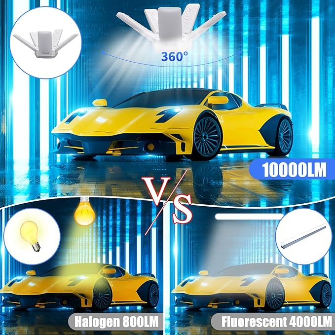 Led Garage Lights 4 Pack, Coomoors 80W LED Shop Light, 8000LM 6500K E26/E27 Garage Ceiling Light with 5 Adjustable Panels 80W-4 Pack