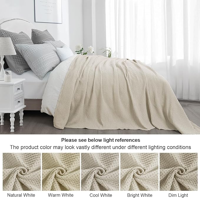 PHF 100% Cotton Waffle Weave Blanket King Size for Bed,Snag Proof Lightweight Breathable Moisture-Wicking Throw for Couch,Great for Layering in Cold Weather,Machine Washable,Home Decor Gift-Linen