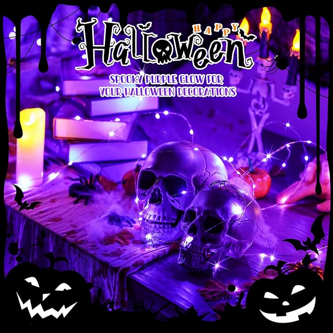 JMEXSUSS 8 Pack 50 LED Fairy Lights Battery Operated - Purple Halloween Lights for Gift Party Garden Patio Home Halloween Christmas Decorations