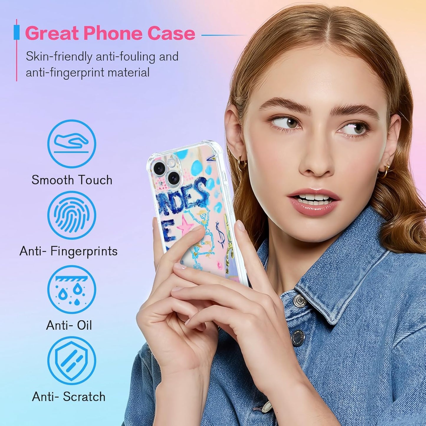 Preppy Art Phone Case Fit for iPhone 15 Plus, Wireless Charging Shockproof Clear Blondes Have More Fun Phone Cover Gift