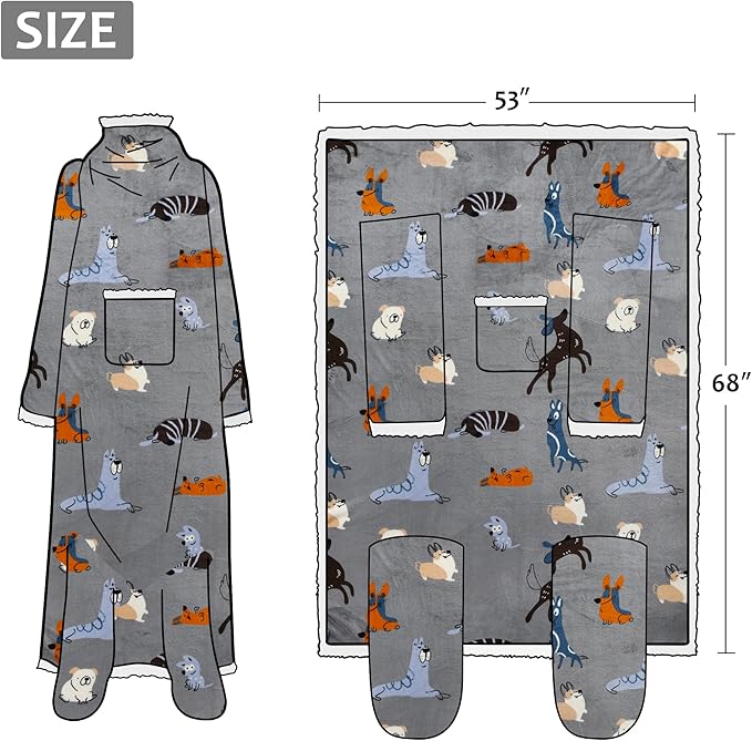 Catalonia Sherpa Wearable Blanket with Sleeves & Foot Pockets for Adult Women Men, Comfy Snuggly Wrap Sleeved Throw Blanket Robe, Gift Idea