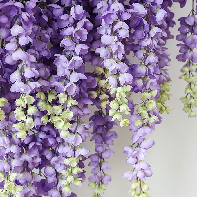 mizii 6Pcs Purple Wisteria Hanging Flowers 48" Silk Wisteria Artificial Flowers Garland Vines Fake Hanging Flowers Decoration for Wedding Flower Wall Backdrop Centerpieces Party Room Decor (Purple)