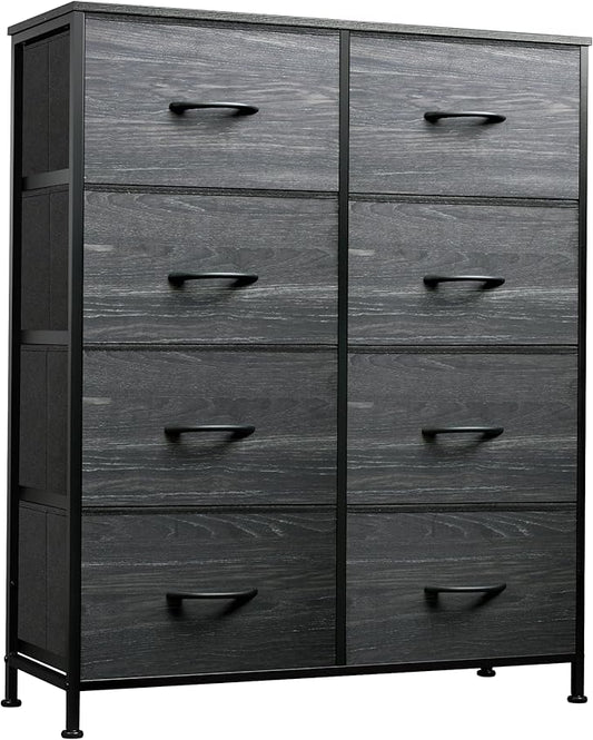 WLIVE Fabric Dresser for Bedroom, Tall Dresser with 8 Drawers, Storage Tower with Fabric Bins, Double Dressers, Chest of Drawers for Closet, Living Room, Dormitory, Charcoal Black Wood Grain Print