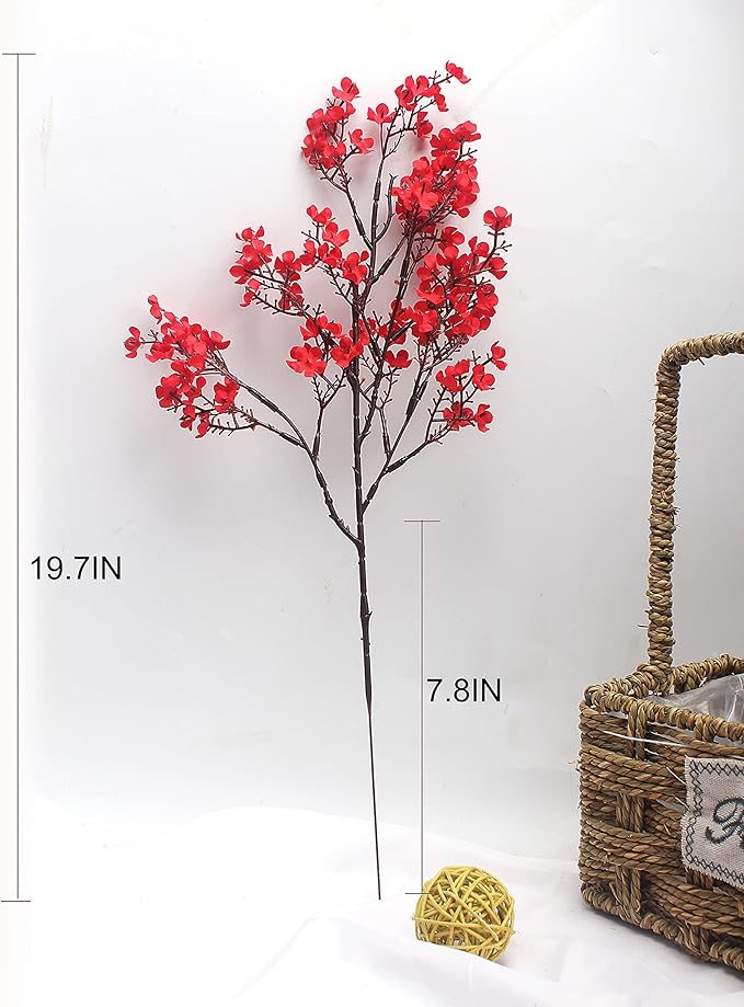 JAKY-Global 20pcs Babys Breath Artificial Flowers Gypsophila Bouquet Bulk Fake Spring Silk Small Flowers Real Touch Faux Floral for Home Bedroom Kitchen Garden Wedding Christmas Party DIY Decor (Red)
