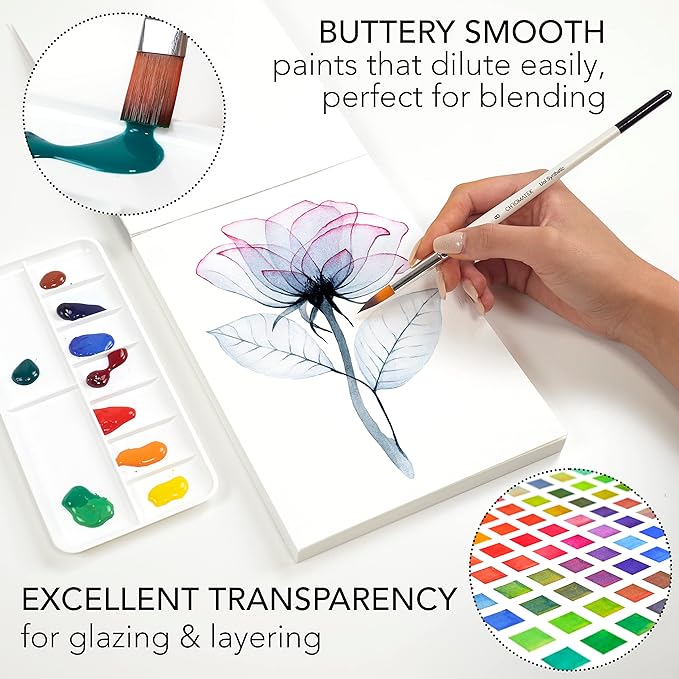 CHROMATEK Watercolor Paint Set, 84 Piece Kit, Video Tutorial Course, 48 Tubes, from Beginner to Intermediate & Professional Artists, Paper, 8 Brushes, Palette, Aquapen, Masking Tape, 12ml Tubes
