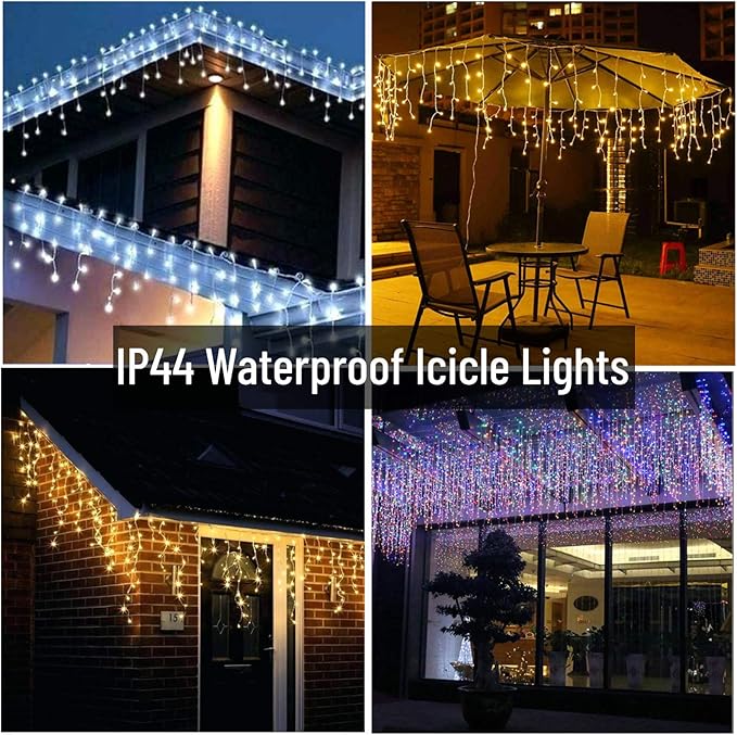 Toodour Christmas Icicle Lights Outdoor, RGB Color Changing Icicle Light with 60 Drops, 29.5ft 360 LED Christmas Lights - Window Fairy Twinkle Light for Home, Garden, Outdoor Xmas Decorations