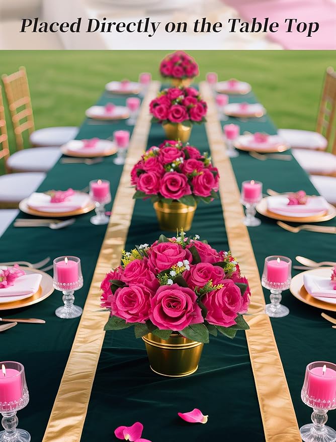 BLOSMON Hot Pink Flowers for Wedding: 10 Pcs Artificial Rose Balls for Table Decorations - Fake Silk Kissing Bouquet Floral Arrangement for Home Party Event Decoration