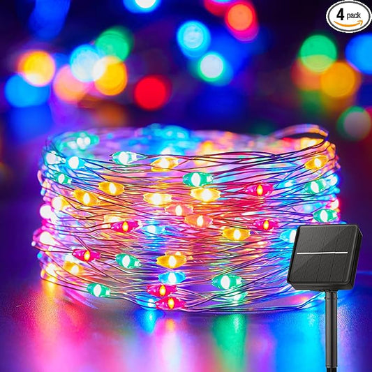 Minetom Solar String Lights for Outside, 33Ft 100 LED Outdoor Solar Fairy Lights, 8 Modes Balcony Lights for Tree Patio Christmas Party Wedding Decor 4PC