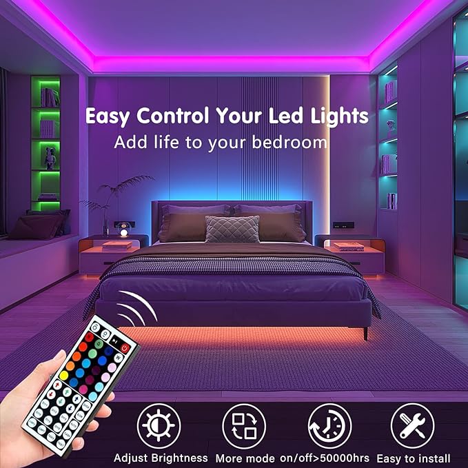 Keepsmile 50ft Led Strip Lights Smart Sync Music Led Lights for Bedroom Home Decoration, APP Control