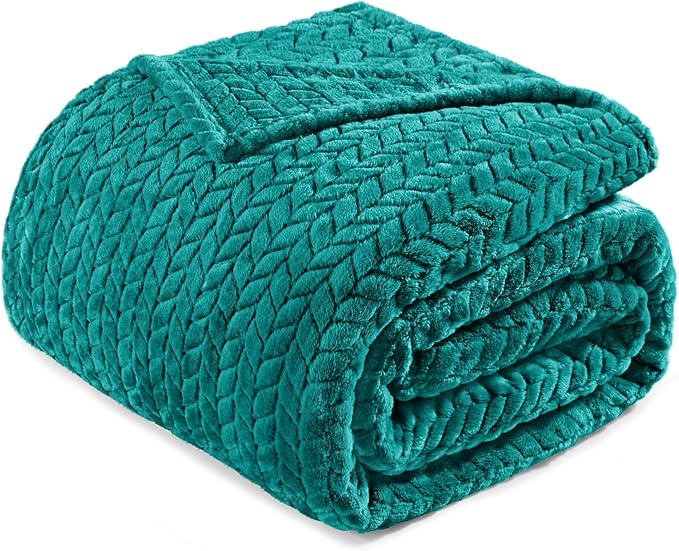 Exclusivo Mezcla Fleece King Size Blanket for Bed, 90x104 Inches Soft Cozy Jacquard Flannel Blankets, Lightweight Fuzzy Plush Warm for Winter, Teal