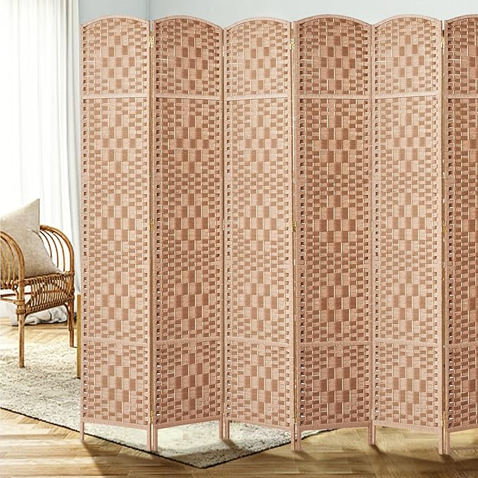 Rose Home Fashion 6 ft Tall Room Divider, Room Dividers and Folding Privacy Screens, 15.7in Privacy Screen 6 Panel Partition Temporary Wall Separation for Private, Natural