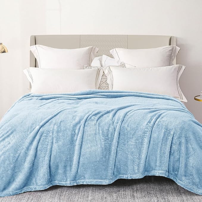 Exclusivo Mezcla Plush Fuzzy Fleece Bed Blanket King Size, Super Soft, Fluffy and Warm Blankets, Suitable for All Seasons (Light Blue, 90x104 Inches)