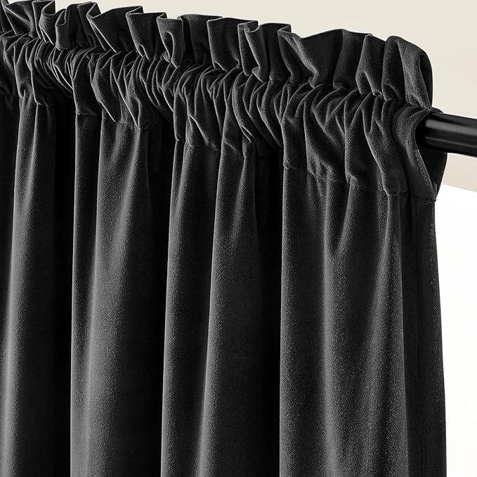 Lazzzy Velvet Blackout Curtains Thermal Insulated Room Window Drapes Super Soft Luxury Curtains for Living Room Bedroom Rod Pocket 2 Panels, Black, 42" W x 90" L
