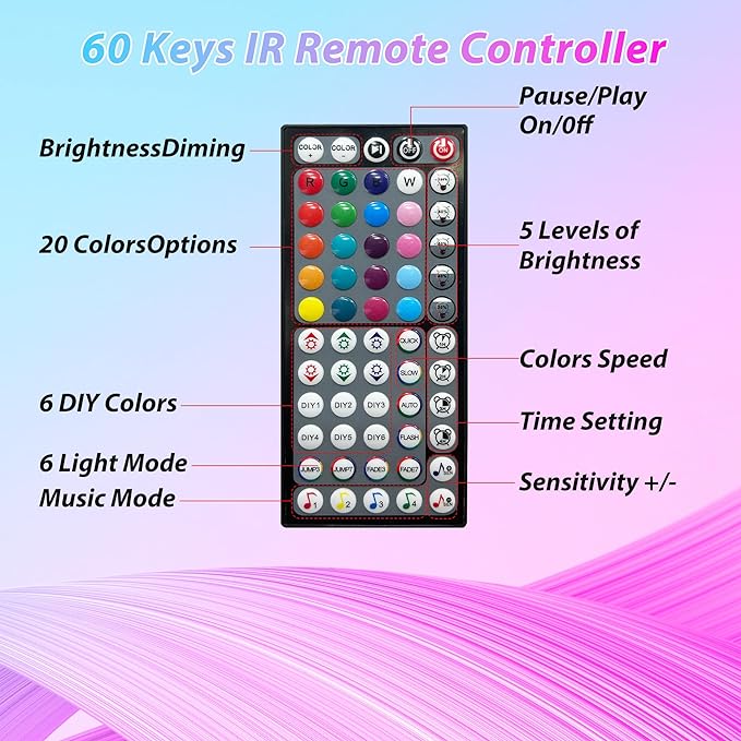 65.6 ft LED Lights for Bedroom Music Sync RGB LED Strip Lights with APP & Remote Control LED Lights for Room Home Party Christmas Wall Decor