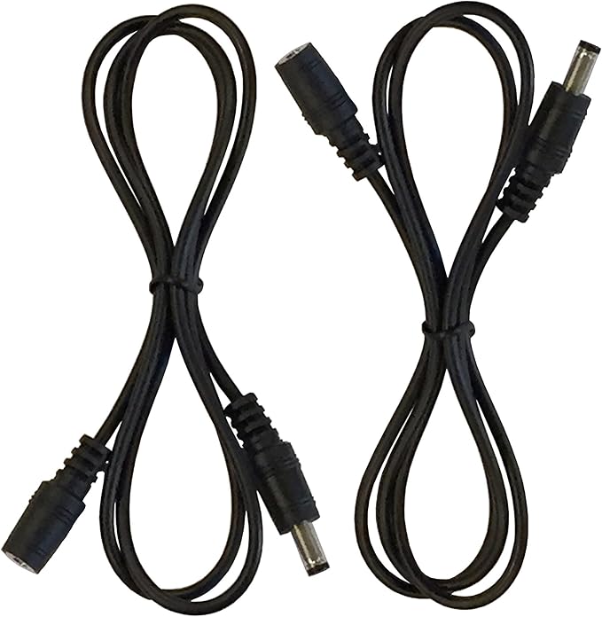 2 Pack of 36 Inch (3 Foot) 22AWG Male to Female 5.5mm X 2.1mm Barrel Plug DC Power Extension Cables