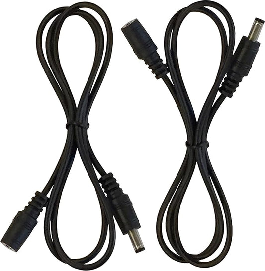 2 Pack of 36 Inch (3 Foot) 22AWG Male to Female 5.5mm X 2.1mm Barrel Plug DC Power Extension Cables