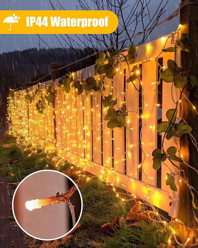 Brightown Icicle Lights: 40Ft Weatherproof, 432 LED Icicle Adjustable Timing, Warm White Eaves & Outdoor Decor