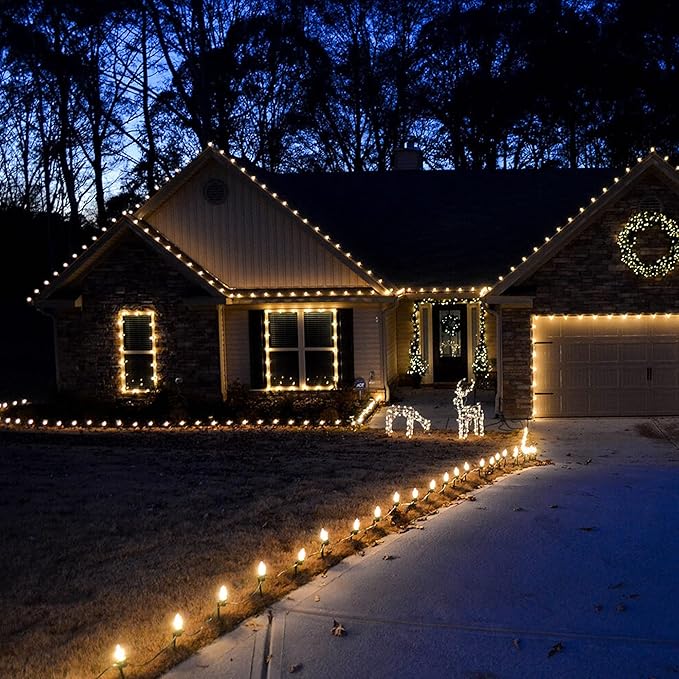 Dazzle Bright C9 Christmas String Lights, 100 LED 66 FT Waterproof Connectable Green Wire Fairy Lights, Christmas Lights for Indoor Outdoor Home Yard Xmas Tree House Decorations (Warm White)