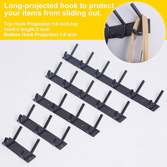 WEBI Coat Rack Wall Mounted,3 Coat Hooks for Hanging Coats,Heavy Duty Metal Hook Rack Hook Rail Coat Hanger Wall Coat Rack with Hooks for Clothes Entryway Jacket,Black