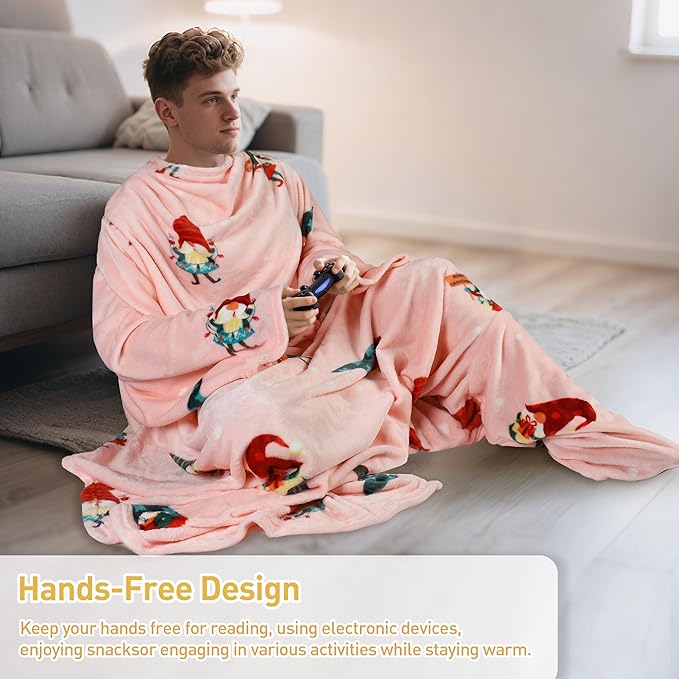 Catalonia Xmas Dwarfs Wearable Blanket with Sleeves and Foot Pocket – Ultra-Soft Warm Fleece Long Throw Snuggly Blanket for Sleeping & TV Time – Cozy Christmas Gift for Women & Men