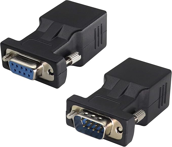 2-Pack DB9 to RJ45 Extender - Male & Female - 9Pin Serial Port to Ethernet LAN Network Adapter - Multimedia Video & Extend Transmission Distance - Compatible with DB9 Devices