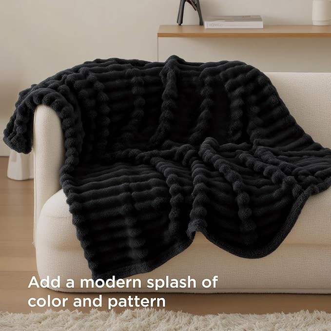 Bedsure GentleSoft Black Throw Blanket for Couch - Cozy Soft Blankets for Women, Cute Small Fleece Throws for Girls, 50x60 Inches