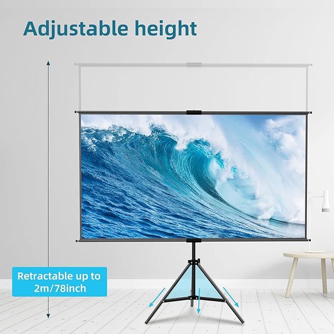 60 Inch Portable Projector Screen with Tripod Stand, Compact Mobile Projection Screen for Small Spaces, Height Adjustable and Wrinkle-Free for Indoor Outdoor Camping and Office Use