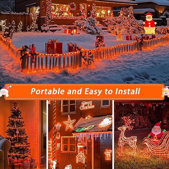JMEXSUSS 2 Pack Orange Rope Lights Battery Operated Halloween Lights Outdoor Waterproof, Each 33 ft 100 LED Battery String Lights with Remote, Orange Light for Balcony Garden Halloween Decor