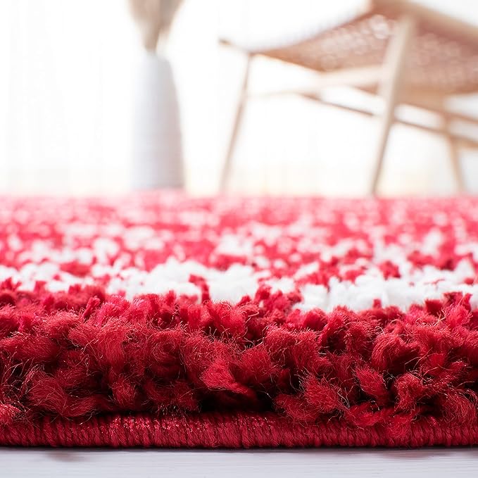 SAFAVIEH Arizona Shag Collection Accent Rug - 4' x 6', Red & Ivory, Moroccan Design, Non-Shedding & Easy Care, 1.6-inch Thick Ideal for High Traffic Areas in Entryway, Living Room, Bedroom (ASG741Q)