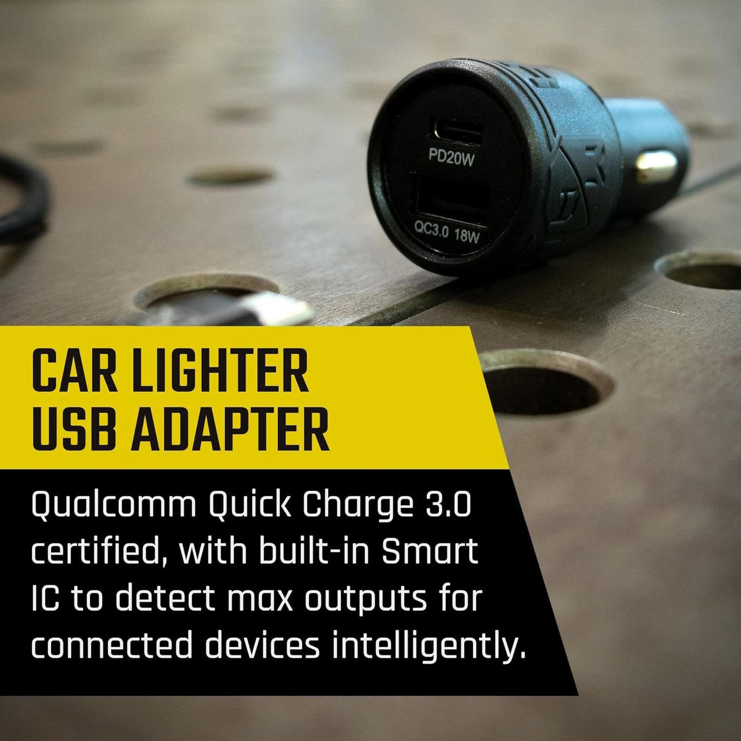 Mob Armor 38W Dual USB Quick-charge USB A + USB C Car Charger - Fast Charging Adapter for Car Phone Charger - Black