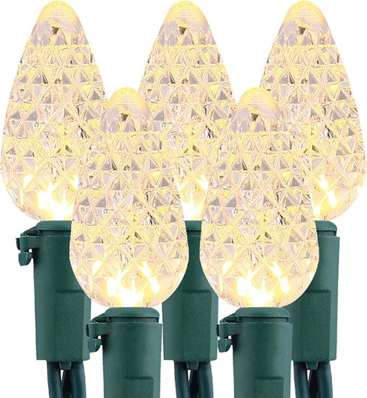 Brizled Christmas Lights Warm White, 33ft 100 LED C5 Faceted Christmas String Lights, 120V UL Certified Xmas Light Connectable Xmas Tree Light Indoor Outdoor for Home Tree Holiday Wedding Patio Decor