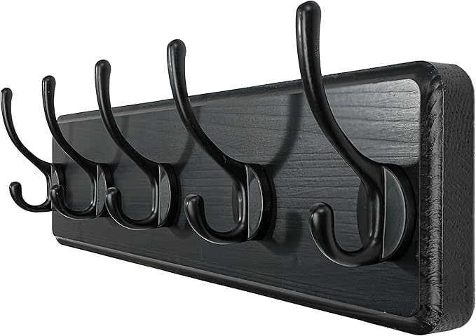 WEBI Coat Rack Wall Mount,Coat Hanger Wall,16" Hole to Hole,Coat Hooks Wall Mounted,Hook Rack,5 Hooks for Hanging Coats,Hats,Jacket,Clothes,Entryway,Black