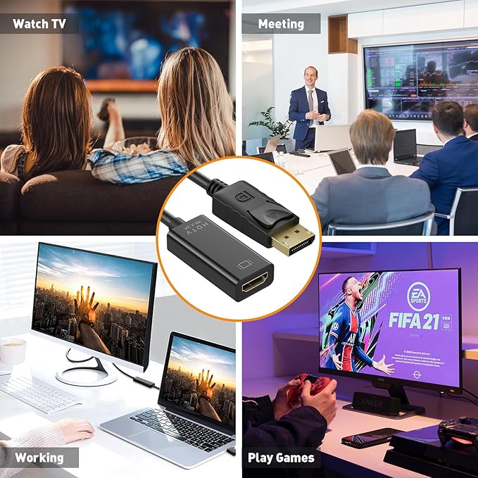 Vanjua 4K DisplayPort to HDMI Adapter, Uni-Directional Display Port DP to HDMI Adapter Cable Male to Female Compatible with Computer, Monitor, TV, Projector (DP to HDMI)