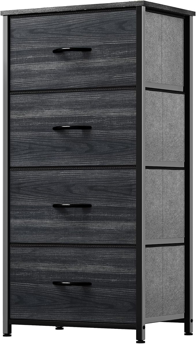 YITAHOME Dresser with 4 Drawers - Fabric Storage Tower, Organizer Unit for Hallway, Closets - Sturdy Steel Frame, Wooden Top & Easy Pull Fabric Bins, Black Wood Grain