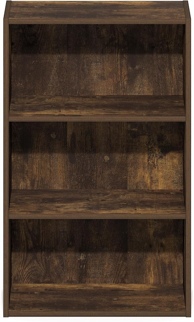 Furinno Basic Book Shelf, 3-Tier Bookshelf, Cube Storage Organizer Bookcase with Open Shelf, 7 x 17 x 26, for Living Room, Bedroom, Home Office, Amber Pine
