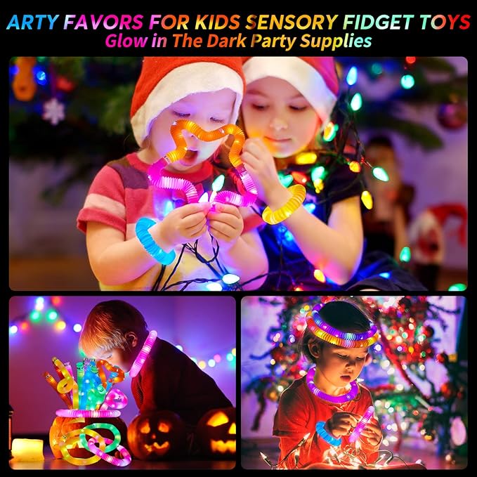 24 PCS LED Pop Tubes, Light Up Glow Tubes, Glow in the Dark Party Supplies, Sensory Toys Birthday Party Favors for Kids, Light Up Toys