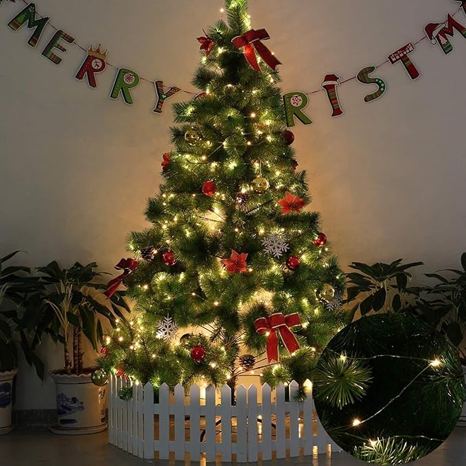 Decute 300LED 99FT Christmas Tree String Lights Green Wire Dimmable with Remote Control, UL Listed Plug in Fairy Starry Lights Decorative for Christmas Tree Party Wedding Indoor Outdoor Warm White