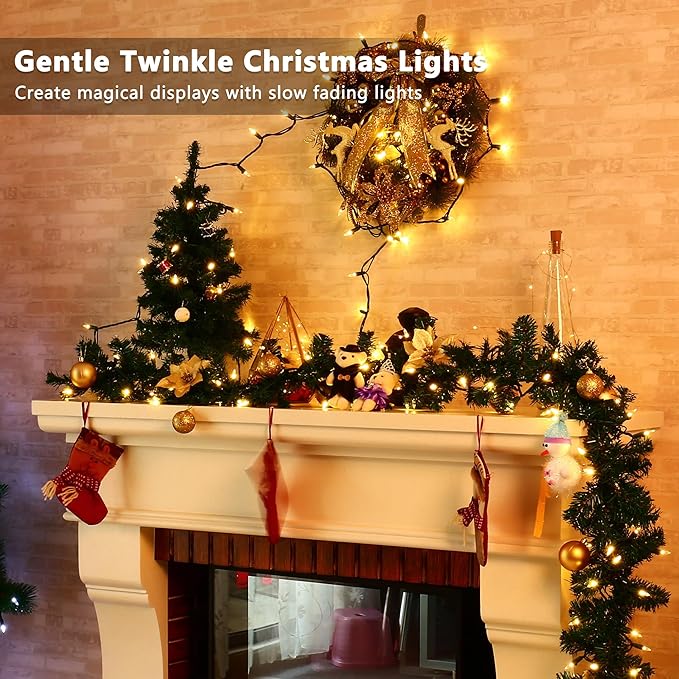 Brizled Gentle Twinkle Christmas Lights, 33ft 100 LED Christmas String Lights, 120V UL Certified Xmas Tree Light Connectable Twinkle Xmas Light Indoor Outdoor for Home Tree Holiday Wedding Patio Decor
