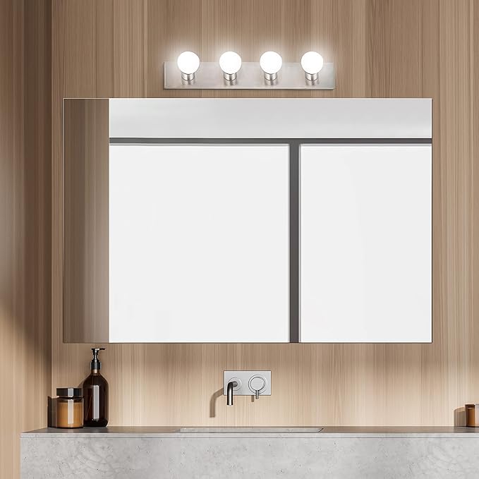 Design House 519298 Contemporary 4-Light Indoor Vanity Light Dimmable for Bathroom Bedroom Vanity Makeup, Satin Nickel