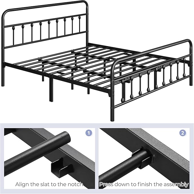 Yaheetech Classic Metal Platform Bed Frame Mattress Foundation with Victorian Style Iron-Art Headboard/Footboard/Under Bed Storage/No Box Spring Needed/California King Size Black