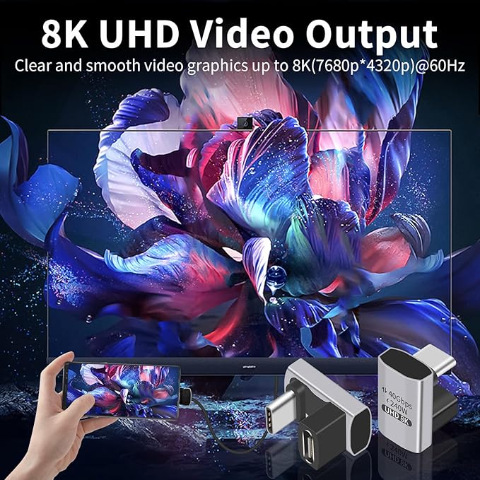 Duttek USB C 180 Degree Adapter 240W PD, 8K@60Hz, 40Gbps,180 Degree USB C Female to Male Adapter Connector for Thunderbolt 4, Thunderbolt 3, Switch, Laptop, Tablet, Phone and More 2 Pack