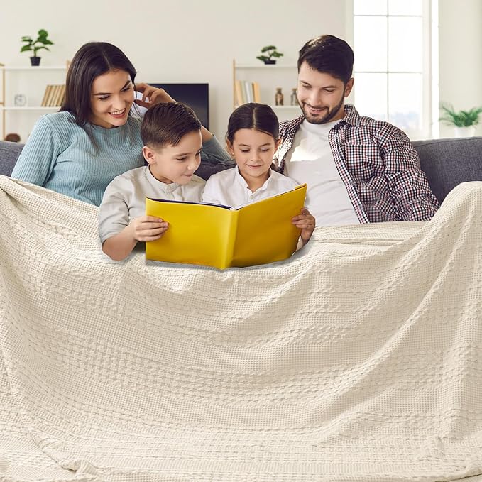 PHF 100% Cotton Waffle Blanket Oversized King 120"x120", Lightweight Breathable Extra Large 10'x10' Blankets for Bed, Giant Big Luxury Aesthetic Woven Bedding for Home Decor, Natural