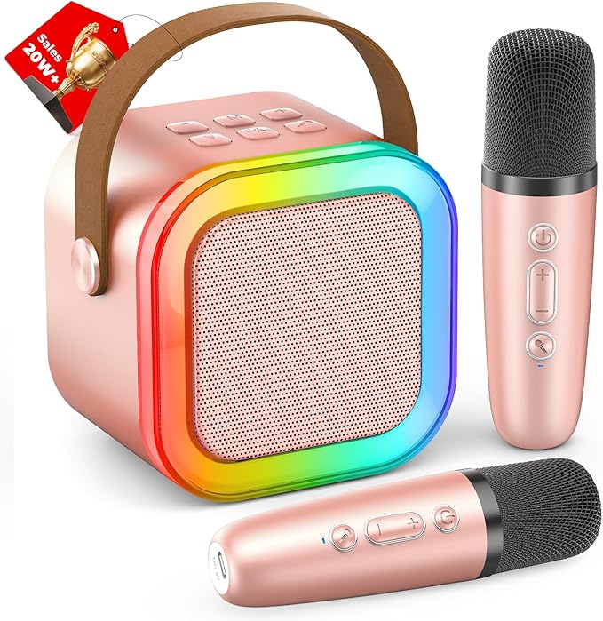 Mini Karaoke Machine for Kids Adults, Portable Bluetooth Speaker with 2 Wireless Karaoke Microphones,2025 TOP Birthday Gifts Toys for Girls 3, 4, 5, 6, 7, 8+Years Old Toddler Karaoke Player