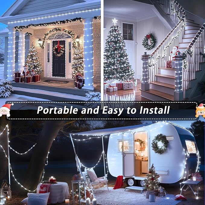 JMEXSUSS 2 Pack Rope Lights Battery Operated String Lights Outdoor Waterproof, Total 66ft 200 LED 8 Modes White Battery Powered Light with Remote for Canopy Tent Camping Patio Garden Decor