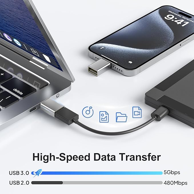 Elebase USB C Adapter for New iPhone 17 16 4Pack,USBC Male to USB 3.0 Female Adapter,Type C Thunderbolt 4 OTG Converter for Receivers Dongles,Hard Disk,Printers,Camera,Tablet,Laptop,Microsoft Surface